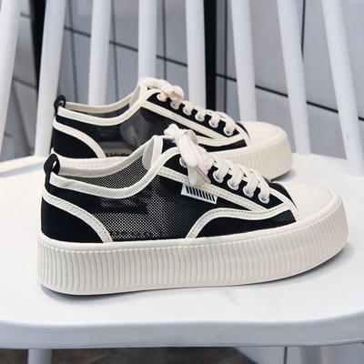 Новые летние тонкие дышащие парусиновые туфли, женская обувь, универсальная обувь для сноуборда, летняя обувь для девочек с толстой подошвой из сетки