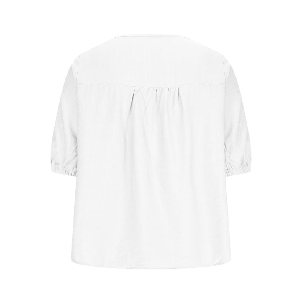 Womens Embroidered Tops Half Sleeve V Neck Shirts Loose Casual  Tops Retro Blouses