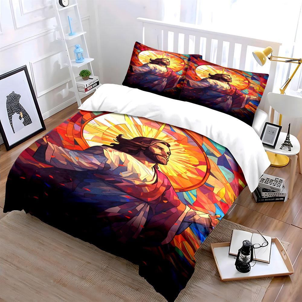 Stained glass Jesus design. Bedding sets Duvet cover sets Duvet covers Pillowcases(1*Duvet Cover 2*Pillowcases without duvet insert)