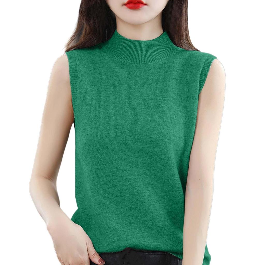 Women's Fashion Vest Base Sleeveless Solid Color Loose Knit Semi-turtleneck Top