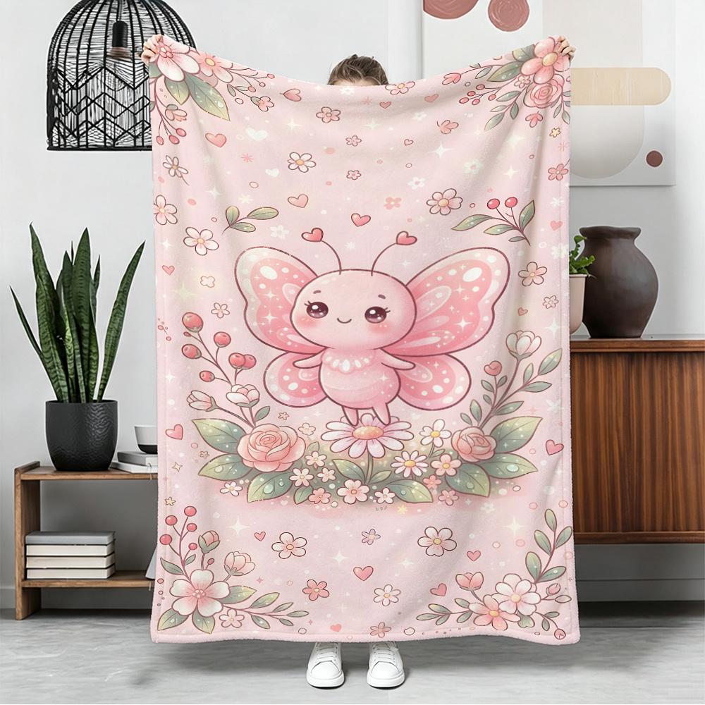 1pc Soft Pink Little Butterfly Flannel Blanket a Small Throw for Office Naps Camping Sofas and Cars Multiple Sizes Available Suita
