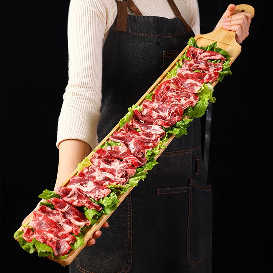 Деревянная сервировочная доска с ручкой для кухни Длинная деревянная тарелка Поднос для рулета из жирной говядины и баранины Сервировочные тарелки Деревянные тарелки для закусок