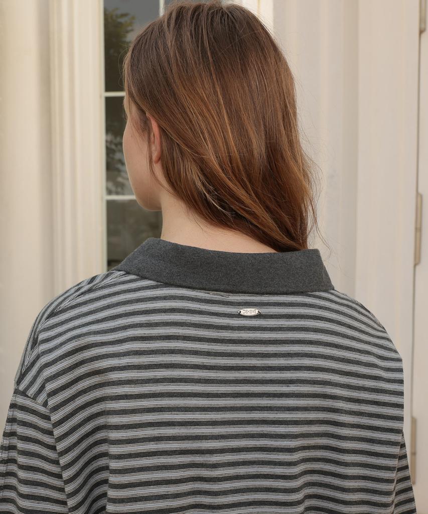 DEHEVE Collar Stripe Sweatshirt [Gray]