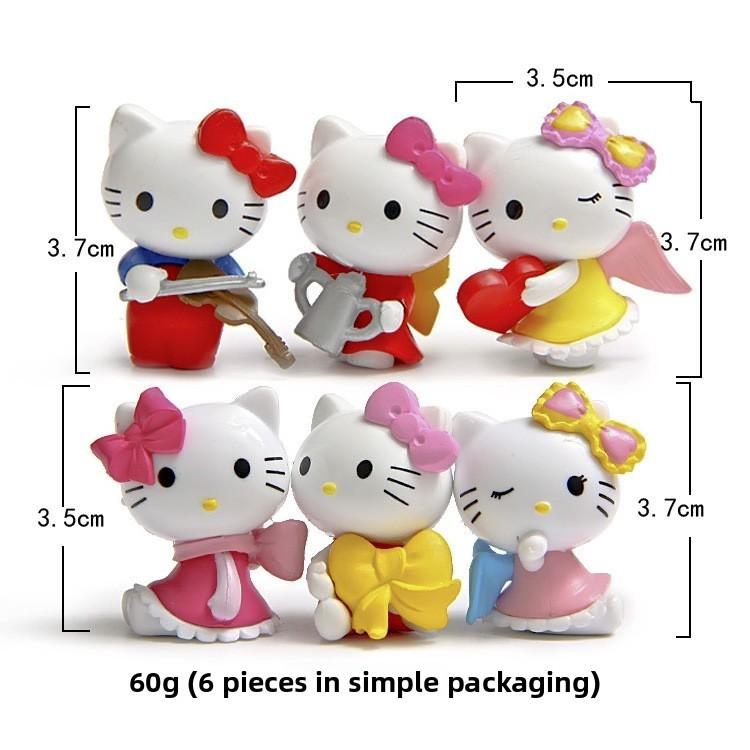 6pcs Hello Kitty Angel Bow Series Mini Model Ornament Set For Desk Decor And Gift Souvenirs