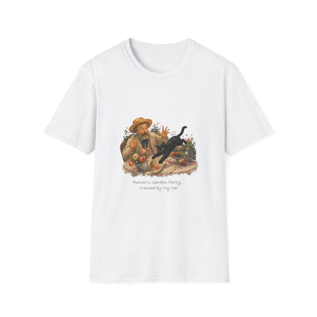 Renoir Cat Shirt, Garden Party Tee, Impressionist Black Cat Gift