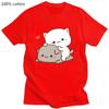 Peach Cat Goma and Mochi T-shirt New Summer Style T Shirt Femme Cute Print Women Tee-shirt Fashion Harajuku Couple 100% Cotton
