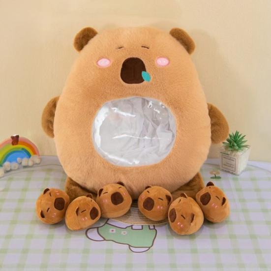 Capybara Plush Snack Bag Zipper Design Toy with 46087 Soft Stuffed Pad with Mini Capybara Dolls