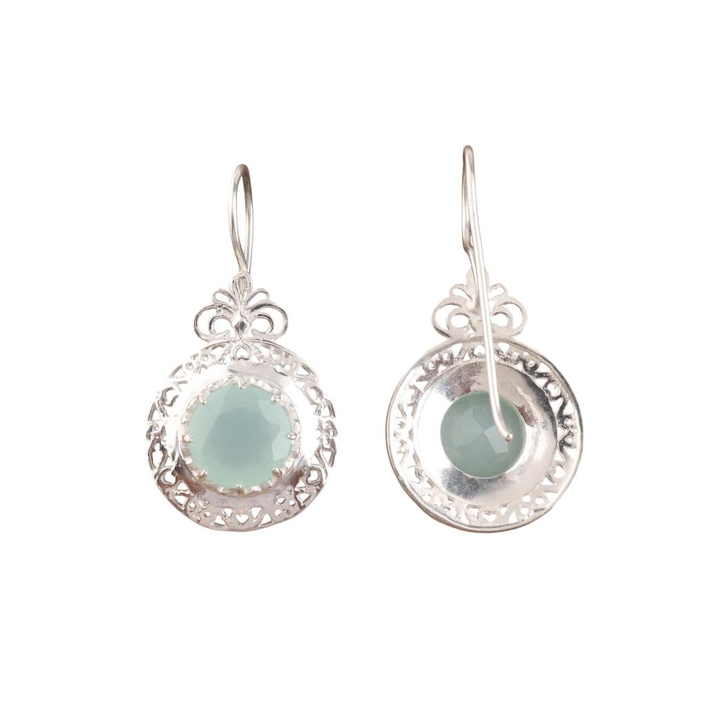 Aqua Chalcedony Gemstone Silver Earring, 925 Sterling Silver Unique Earring, Chalcedony Earring, Handmade Beautiful Earring CE-25-21