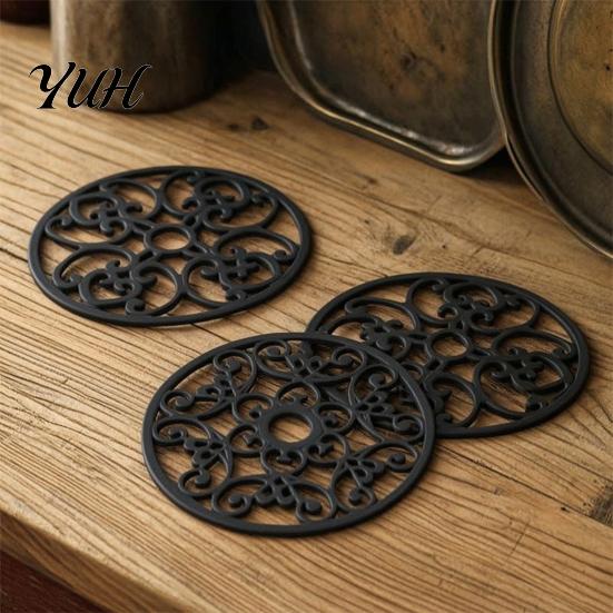 Decorative Retro Style Coaster 3Pcs Heat Resistant Silicone Trivet Mats for Hot Dishes, Non-Slip Flexible Kitchen Coasters Proof Accessories Pots Pans