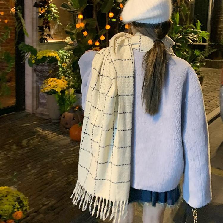 Plaid Imitation Cashmere Scarf for Women Winter New High End Versatile Shawl Student Warm Scarf White
