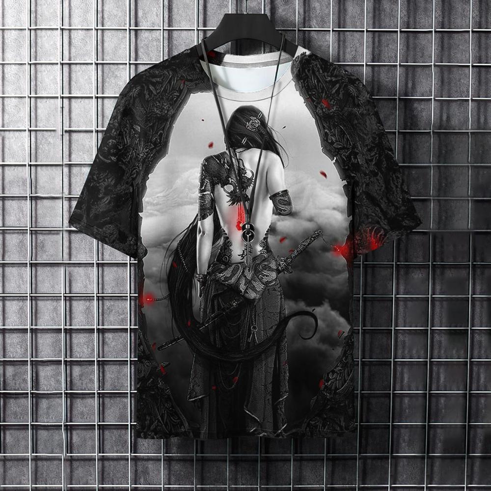 Мужская футболка с рисунком животных, крутые футболки с рисунком самурая и татуировкой, трендовые повседневные уличные футболки в стиле Харадзюку с 3D принтом, хип-хоп футболки, топы