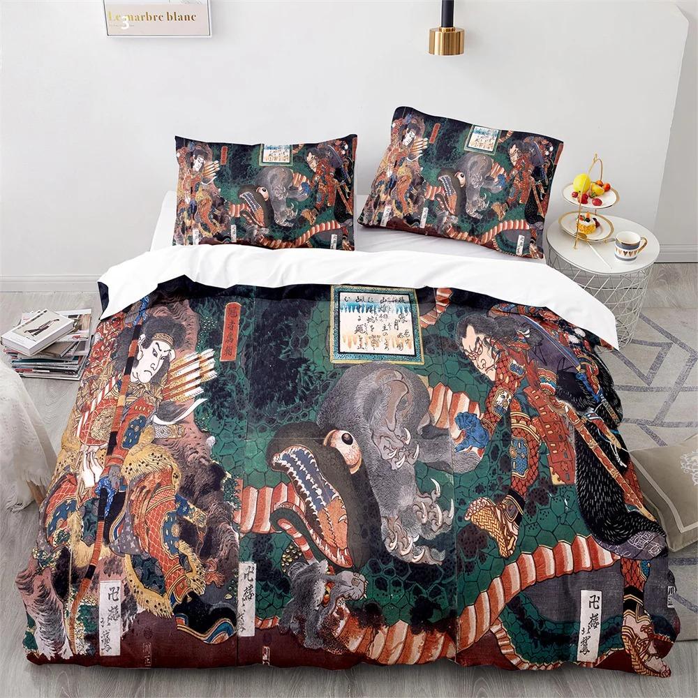 Ukiyo-Eduvet Cover Set Japanese Style Bedding Set Polyester Comforter King Queen Size Quilt Cover Set For Kids Boys Girls
