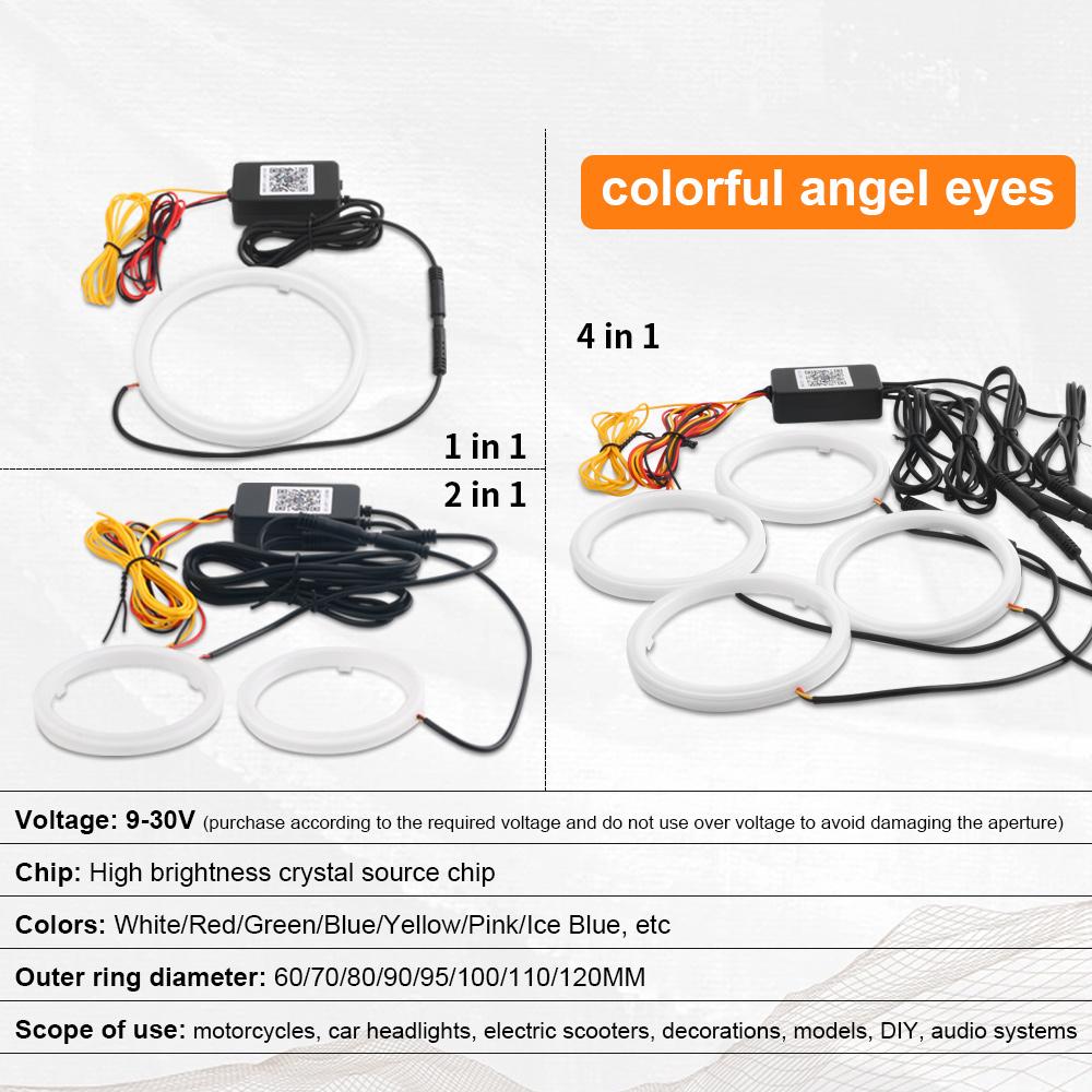 2PCS Led Angel Eyes 60mm 70mm 80mm 90mm Headlight DRL RGB DRL Halo Rings APP Bluetooth Cotton with Turn Signal Lights 12V 24V