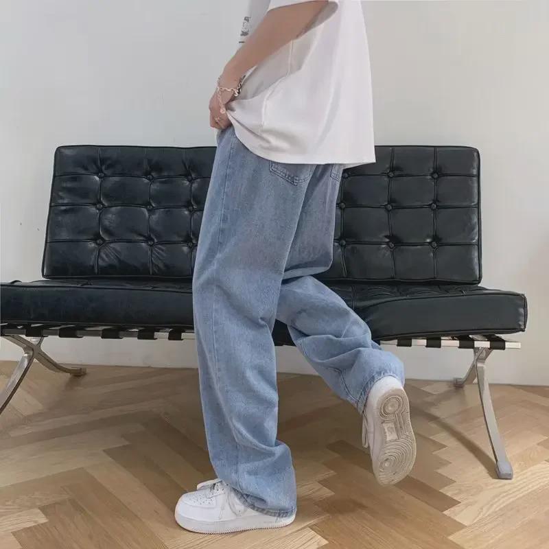 Мужские свободные повседневные джинсы Nine-Point в гонконгском стиле с широкими штанинами