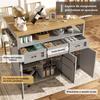 Modern Kitchen Island (118×43-80×98cm), Wood Grain Dining Cart with Wheels, with Multifunctional Storage, Removable Dividers, with Towel Holder, Grey