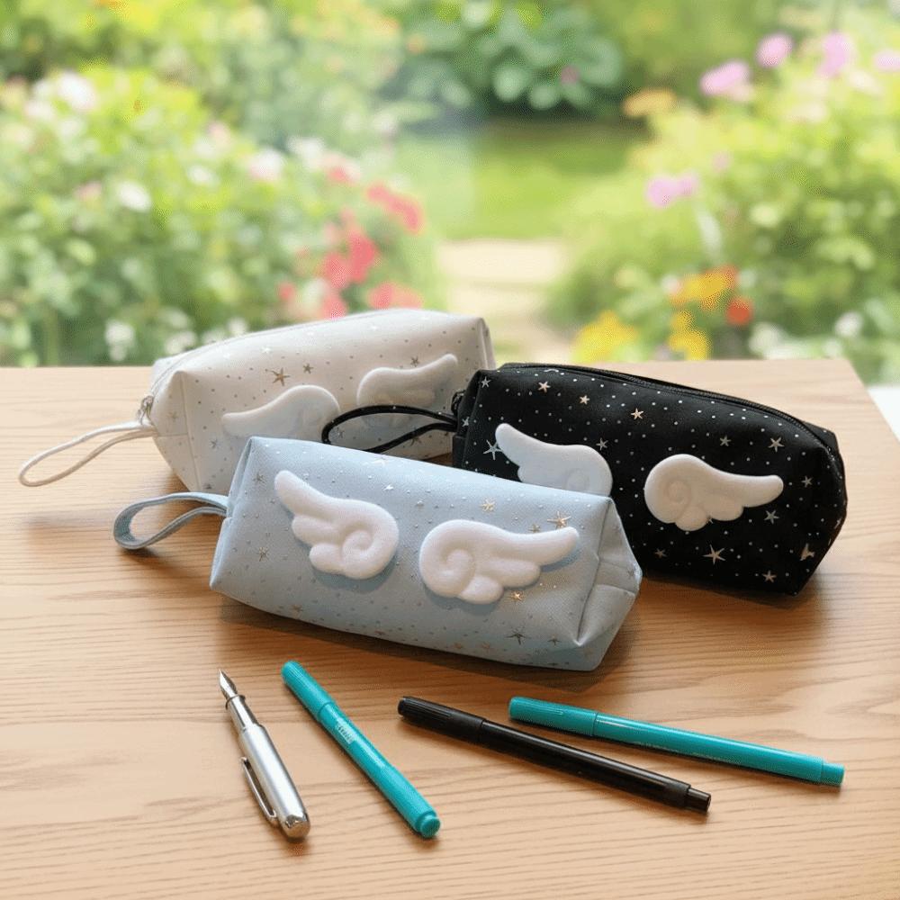 Y2k Wings Star Dots Pencil Case Desktop Storage Pencil Pouch Korean Style Pen Bag School