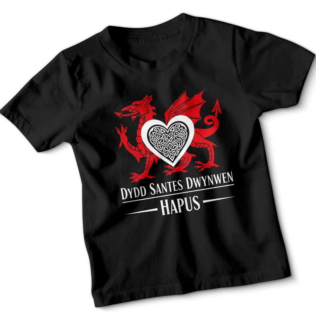 Kids T Shirt Welsh Heart Valentines Dydd Santes Dwynwen Hapus Boys Girls Gift