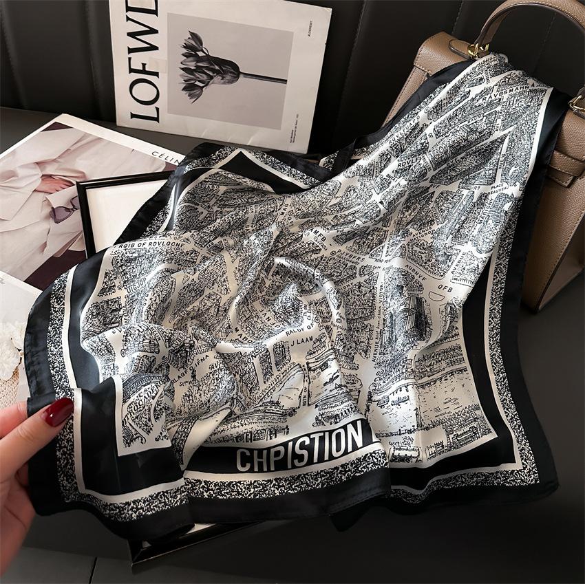 Новый литературный модный шарф-бандана из искусственного шелка 7070 см, квадратные шарфы для женщин, весна-лето, мягкий атласный шарф