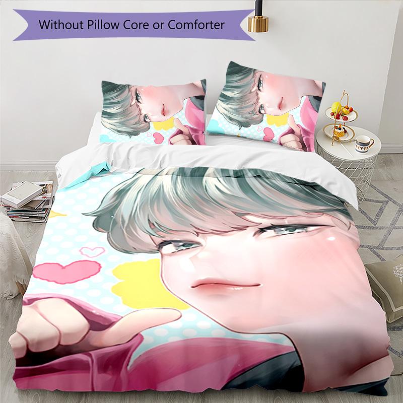 KPOP Hunter 3pcs Bedding Set Duvet Cover Closure Includes 1 Duvet Cover & 2 Pillowcases for All Seasons Bedroom Home Dorm Decor