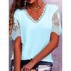 Women's T-shirt with Lace Stitching Loose V-neck Short Sleeved T-Shirts Women’s