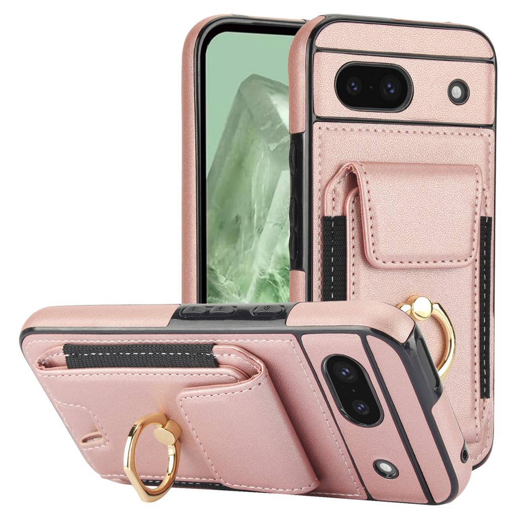 For Google Pixel 8a Kickstand Case PU Leather+TPU Phone Cover with Card Slots