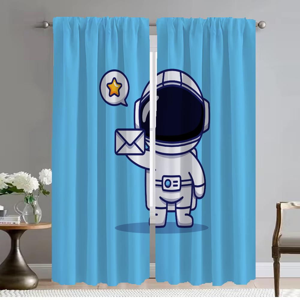 Astronaut Cartoon Kitchen Curtains for Camera Halloween Decoration Window Curtain for Room 2 Panel Partition Shades Living Child