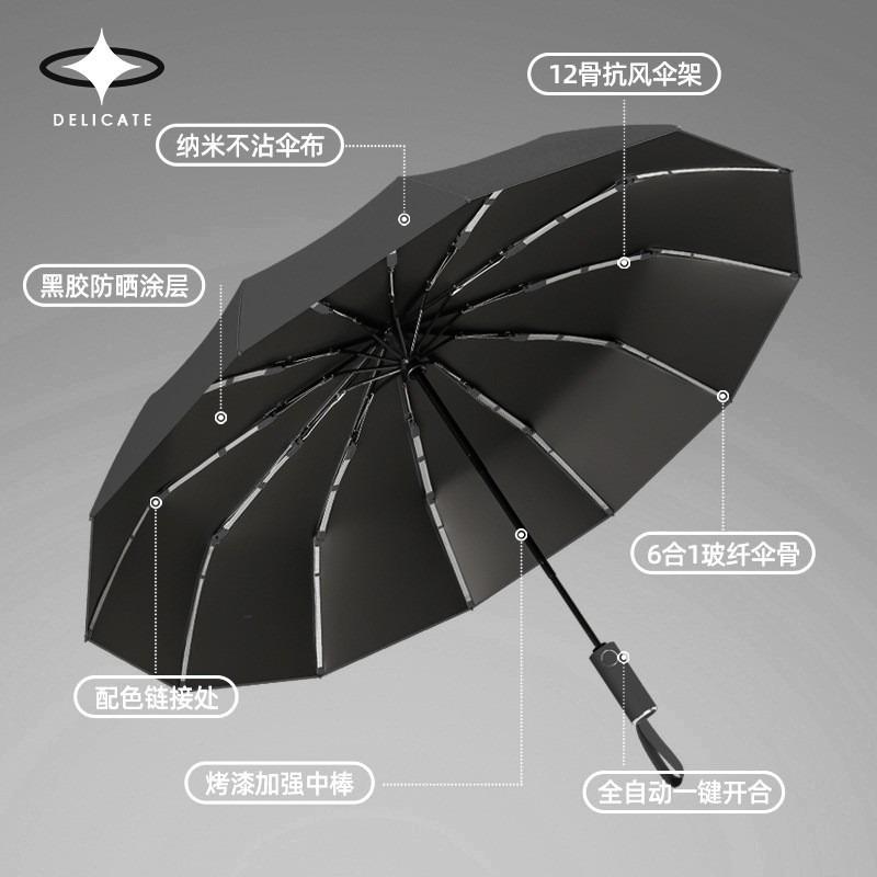 264 Bone Automatic Umbrella for Women's Weather and Rain Special Folding Plus Size Men's Wind-resistant Reinforced Storm Umbrella