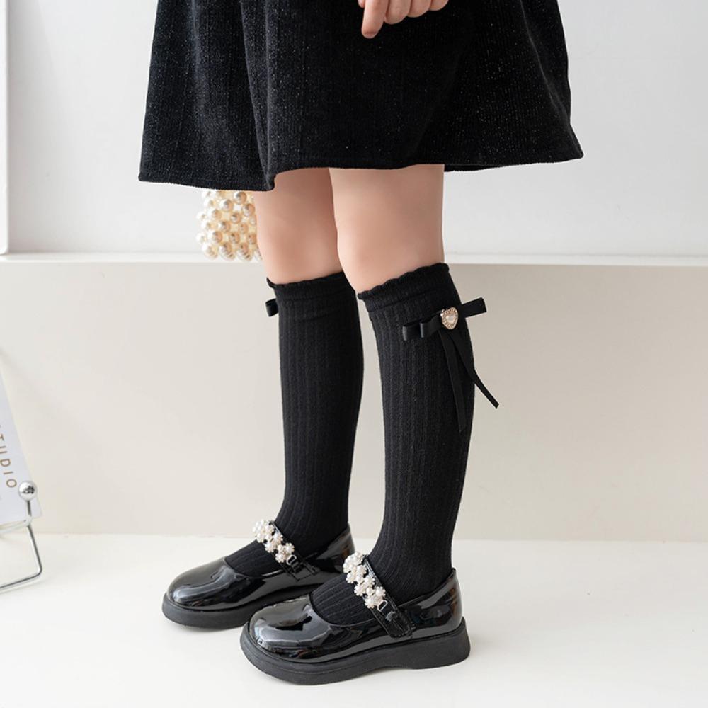 Детские хлопковые чулки с бантиками, рождественские носки принцессы средней длины, новогодние гольфы для детей