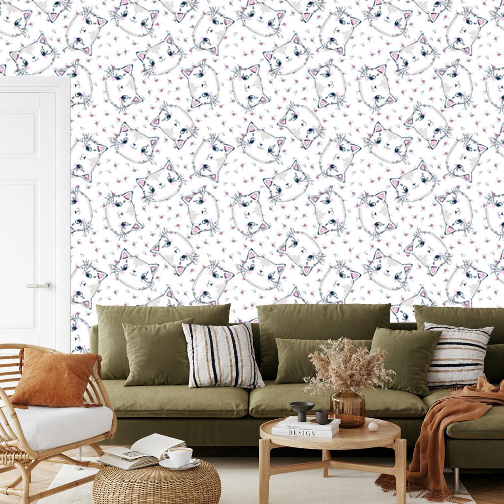 Kittens and Flowers Wallpaper for Living Room and Bedroom 50x1000