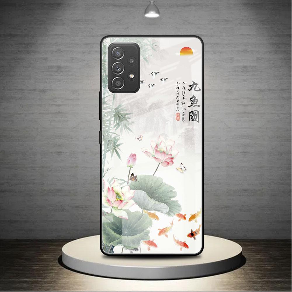 Стеклянный чехол для Samsung Galaxy A52 A71 A50 A51 A70 A21s A31 A72 A10 A12 A30 A22 5G чехол для телефона Золотая фольга Lotus