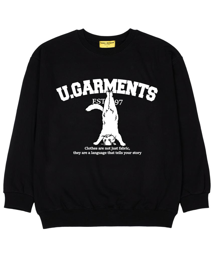 UNION GARMENTS Headstand Cat French Oversized Sweatshirt Black