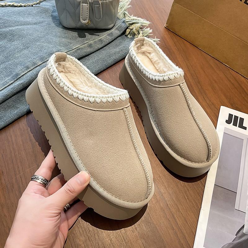 New Winter Suede Thick-soled Heightening Snow Boots Women's Piled Thickened Cotton Shoes Bag Head and Half Slippers