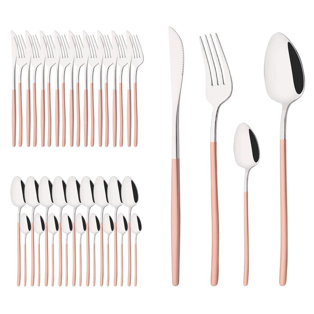 40Pcs Flatware Set Luxury Green Gold Cutlery Set Stainless Steel Dinnerware Fork Kitchen Knife Fork Coffee Spoon Tableware Set