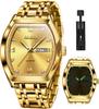OLEVS Men's Business Wristwatch, Square, Waterproof, Luminous Quartz Movement, Date Display, Gold