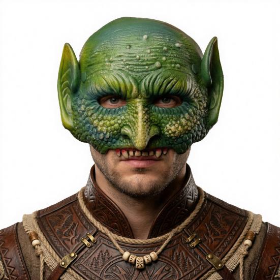 Scary Lizard Party Mask Halloween Green Mask, Realistic Textured Half-Face Mask,PU Foam Detailed Reptile Costume Accessory, for Parties And