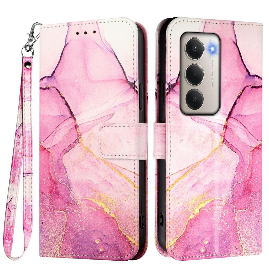 For Xiaomi Redmi 15 4G (EU) (171mm) Case with Strap Marble Pattern Leather Phone Cover Card Holder