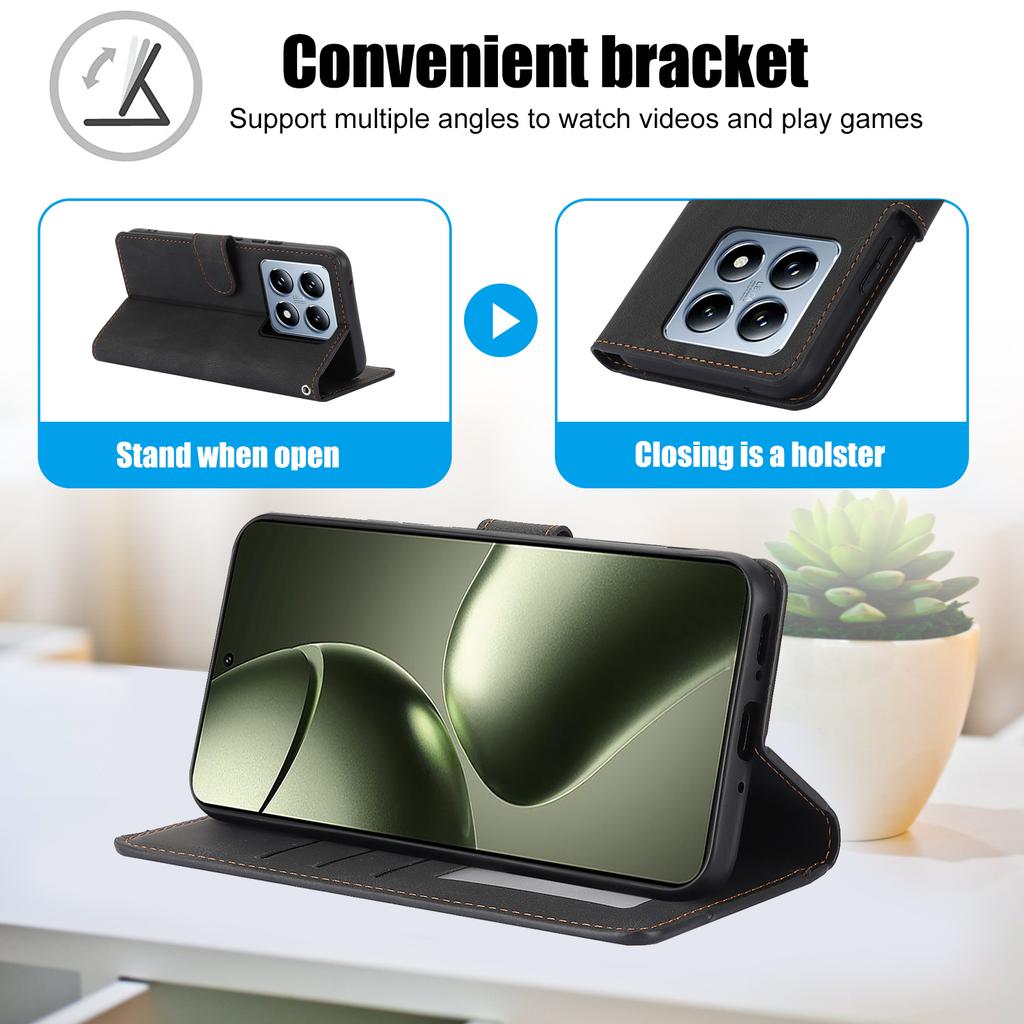 Для Xiaomi 14T Pro Чехол из ПУ кожи Чехол для телефона с кошельком Подставка Вид