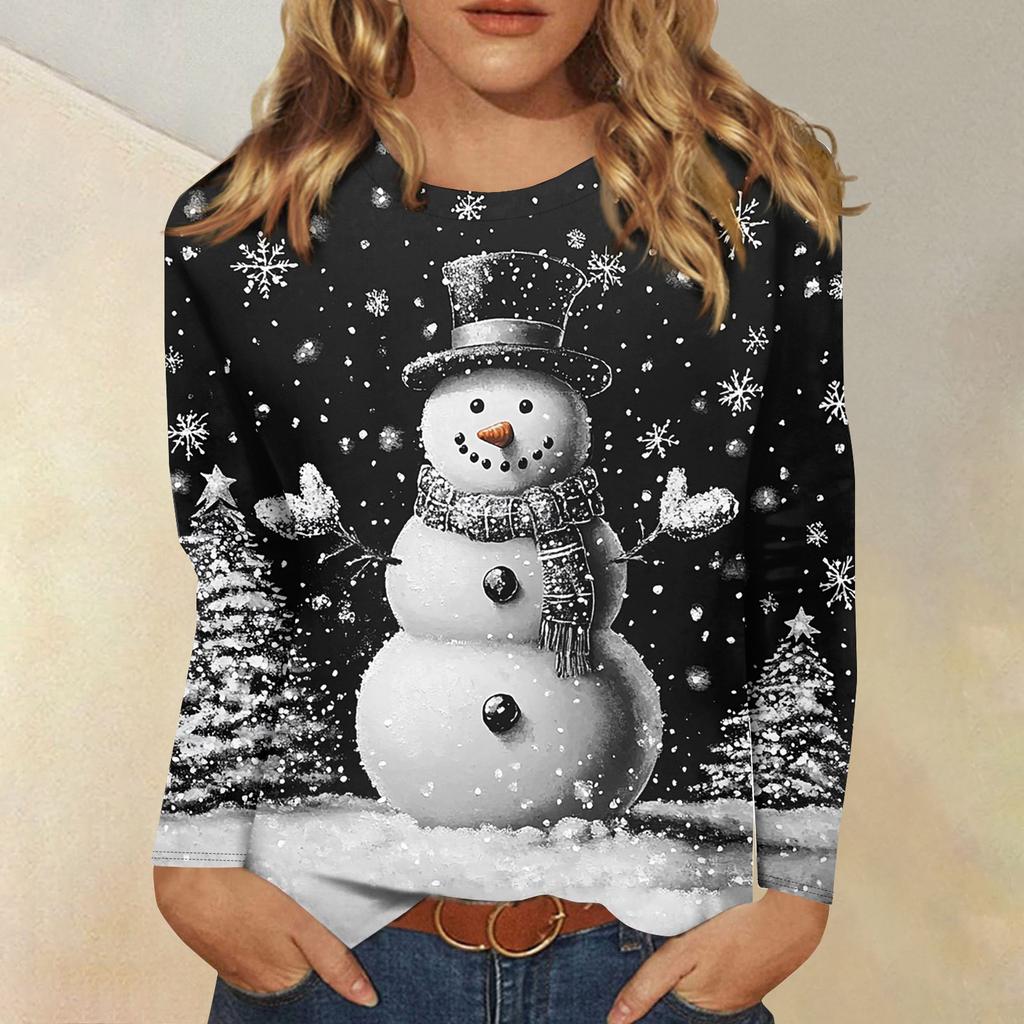 Женская модная повседневная футболка с круглым вырезом и длинным рукавом с принтом, топ