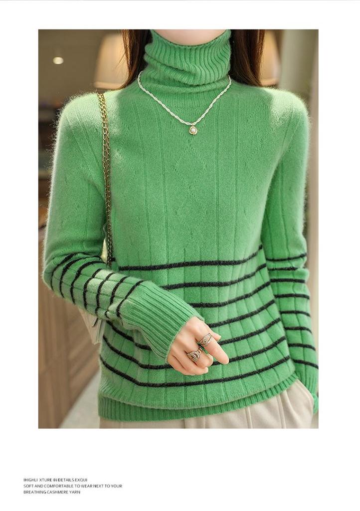 2026 A/W Women's High Neck 100% Wool Patchwork Sweater - Thick, Slim Fit, Versatile Knitwear