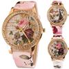 S!!! Women Rhinestone Inlaid Flower Round Dial Faux Leather Band Quartz Wrist Watch Fashion Quartz Wrist Watch Women
