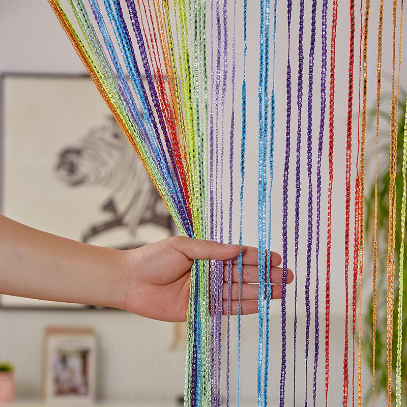 100*200cm String Sheer Curtains for Living Room Hanging Tassel Stripe Curtain Polyester Panel Room Divider Line Curtain