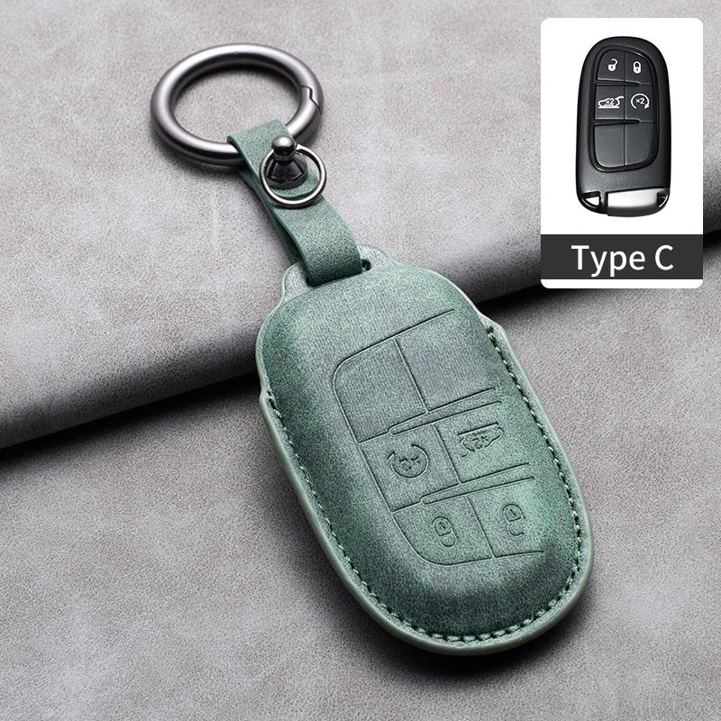 Leather Car Key Case Cover Shell For Jeep Chrysler 300 200 Dodge Charger Grand Cherokee Wrangler Compass Renegade For Fiat 500X