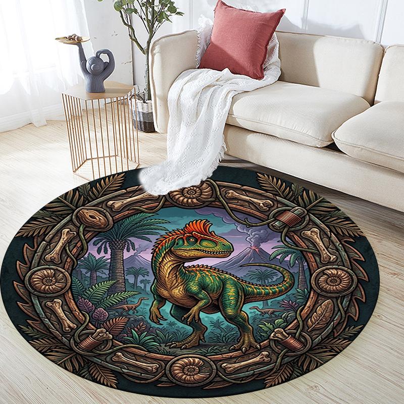 Prehistoric Dinosaur Frame Round Area Rug Under Office Chairs Bedroom Living Room Home Decor