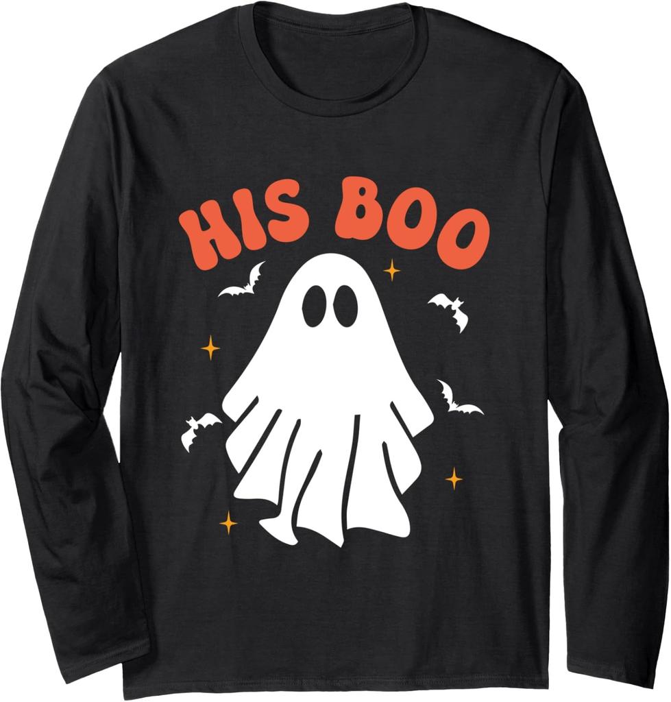 His Boo Halloween Matching Pajamas for Couples Long Sleeve T-Shirt