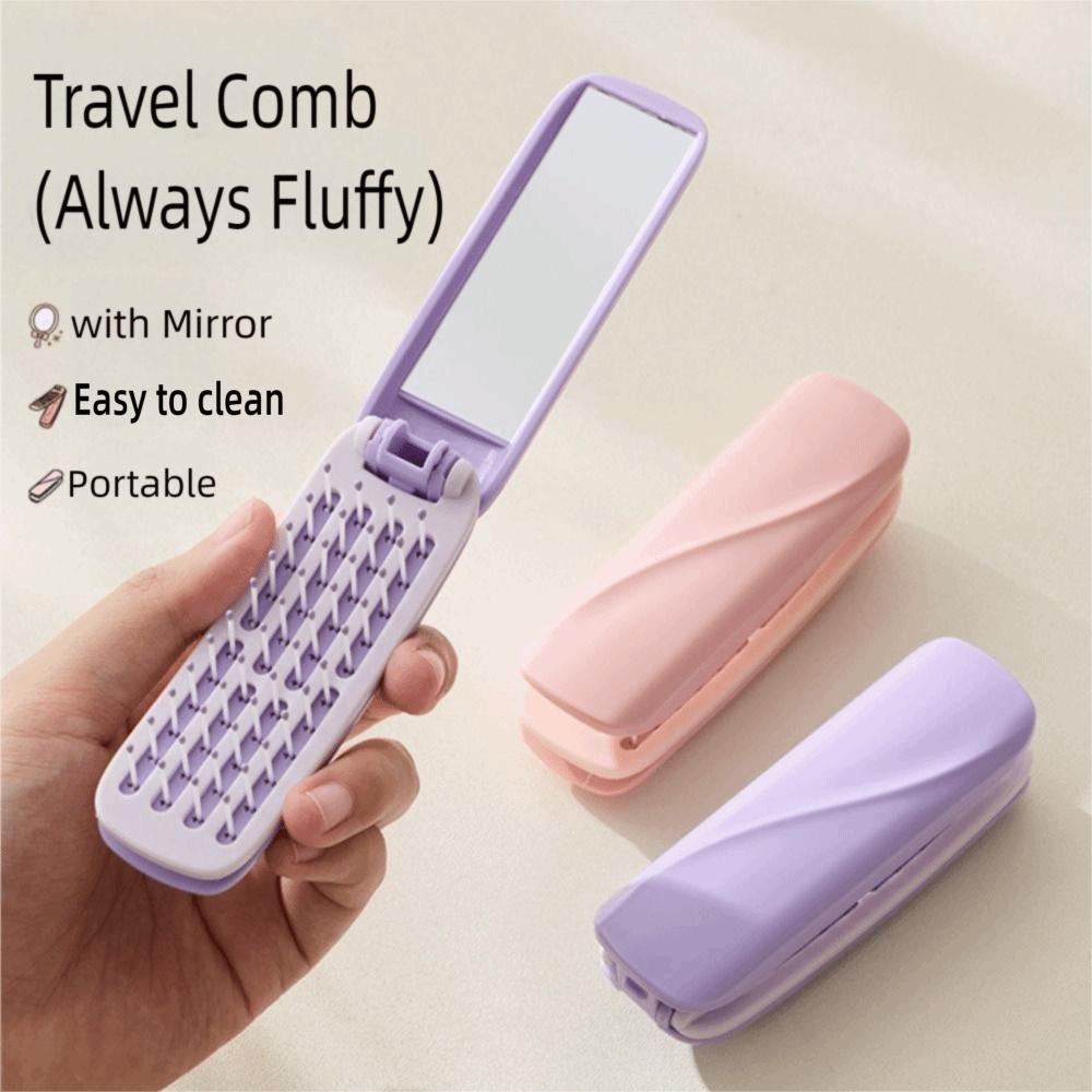 С зеркалом, складное карманное зеркало, расческа, самоочищающаяся мини-массажная щетка для волос для всех