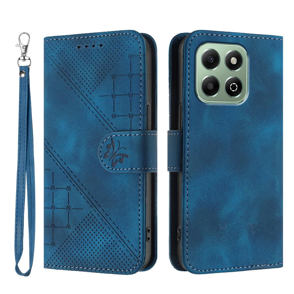 For Honor X6a 4G/Honor X6b 4G Leather Wallet Case Butterfly Flower Imprinted Phone Cover with Strap