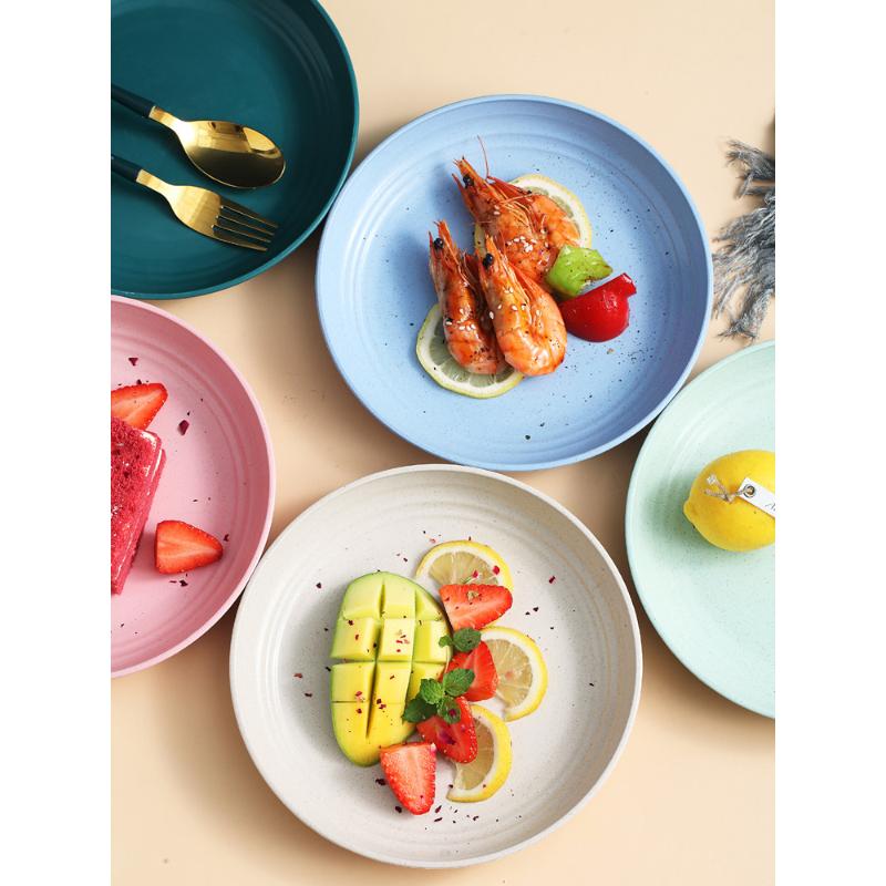 Lightweight Wheat Straw Unbreakable Reusable Dinner Plate Set Microwave Dishwasher Safe