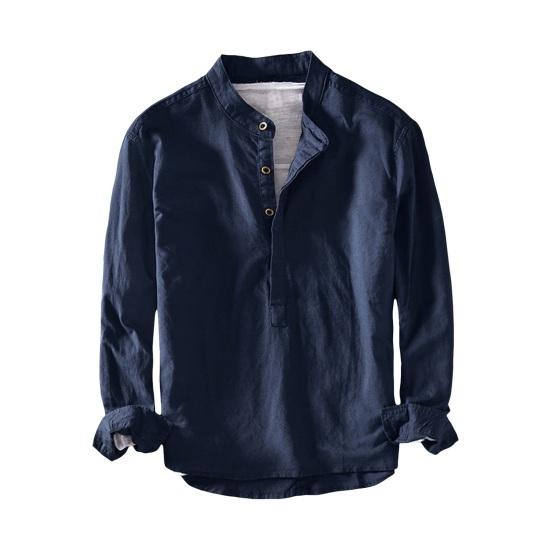 Осень-весна мужская рубашка с воротником-стойкой Slim Fit сплошной цвет полуоднобортный пуловер с длинными рукавами повседневная повседневная одежда офисный топ