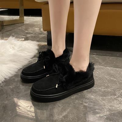 Зимние хлопковые ботинки с бантом Теплые ботинки на плоской подошве больших размеров Универсальные женские ботинки с меховой подкладкой