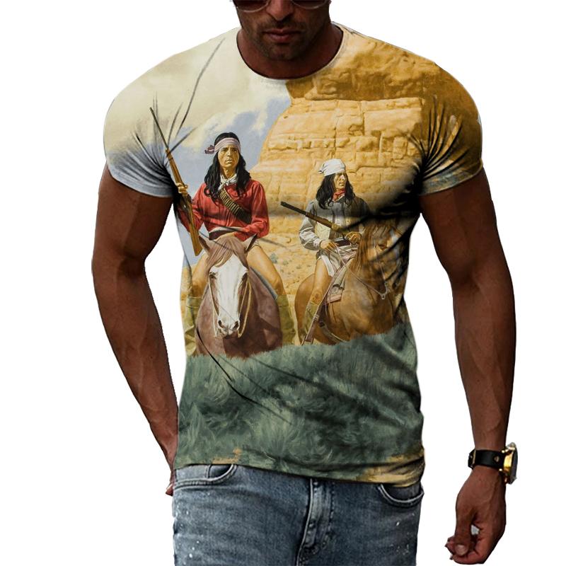 Индийские племенные вожди, летняя индивидуальная 3D печать Харадзюку, повседневная свободная дышащая мужская футболка с круглым вырезом и короткими рукавами, топ